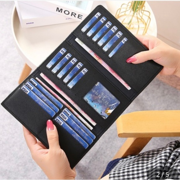 Women’s black and gray long, leather zipper wallet with Pom charm. New with tags - Picture 2 of 3